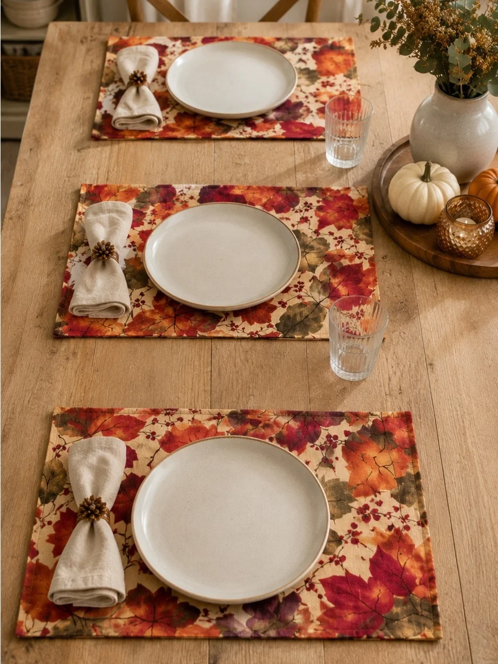 Set of 6 Fall Leaf Placemats 13x19 Thanksgiving Autumn Table Decor